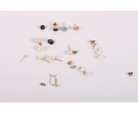 A pair of gold and opal ear studs and a number of other ear studs, earrings, etc