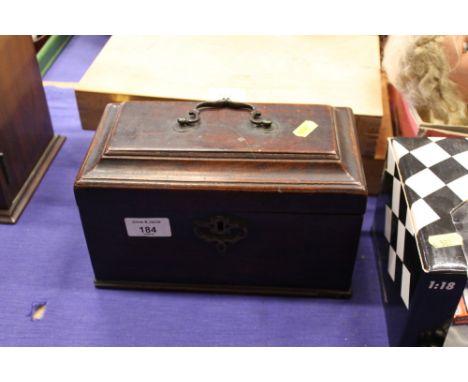 A Georgian mahogany tea caddy, 9 1/2" wide (for restoration) and a workbox fitted tray, 9" wide