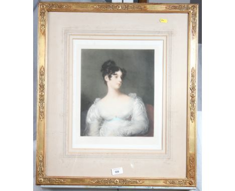 G Jowett: a mezzotint engraving, portrait of a lady, with blind stamp, 16" x 13", in gilt frame, and an early 19th Century en