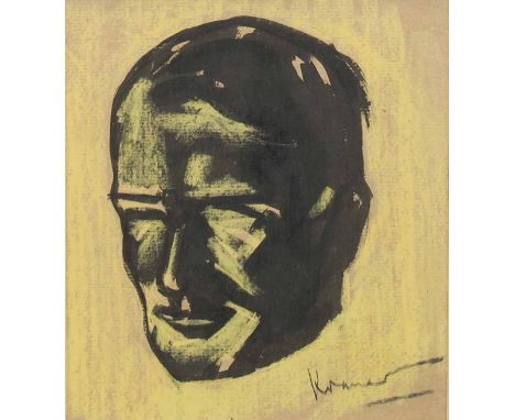 * JACOB KRAMER,
PORTRAIT HEAD
watercolour and chalk, signed
23cm x 20cm
Mounted, framed and under glass