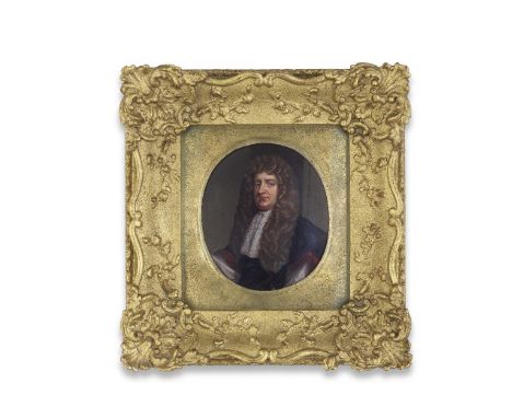 Henry Bone R.A. (British, 1755-1834)William Russell, Lord Russell (1639-1683), wearing white lace jabot, red-trimmed black cl