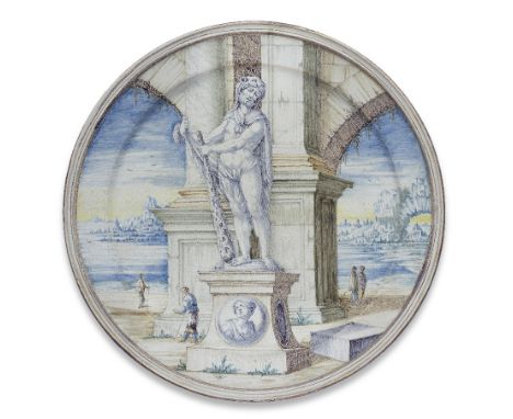 A Pavia maiolica circular dish, Rampini workshop, late 17th/beginning 18th centuryAttributed to Siro Antonio Africa, painted 
