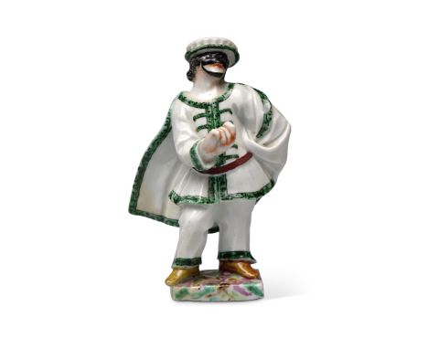 A Doccia figure of Brighella from the Commedia dell'Arte, circa 1765Standing on a marbled base, wearing a green edged white s