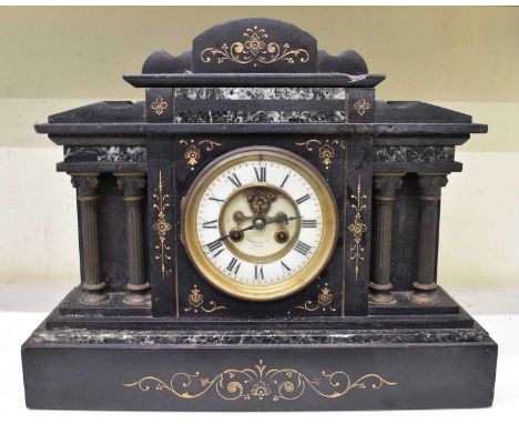 BENETFINK &amp; CO, London; a Victorian slate mantel clock, the enamel dial set with Roman numerals, width 41cm.
