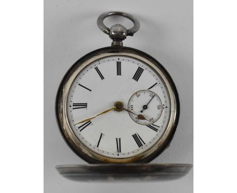 A hallmarked silver pocket watch, the enamel dial set with Roman numerals, diameter 5cm.