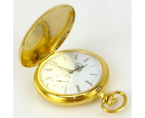 CUNNINGHAM, LANCASTER; a gold plated modern full hunter pocket watch, the white enamel dial with Roman numeral increments and
