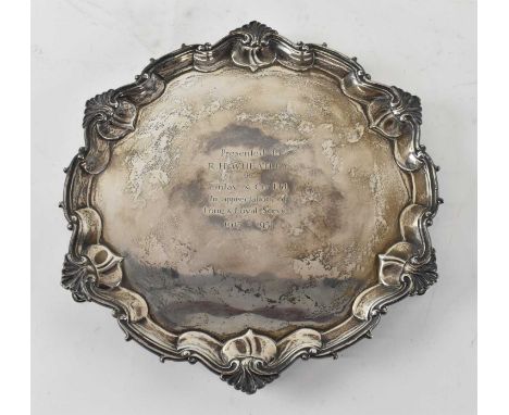 WILLIAM HUTTON &amp; SONS LTD; a Victorian hallmarked silver salver, diameter 31.5cm, London 1894, 29.5ozt/920g, with later e