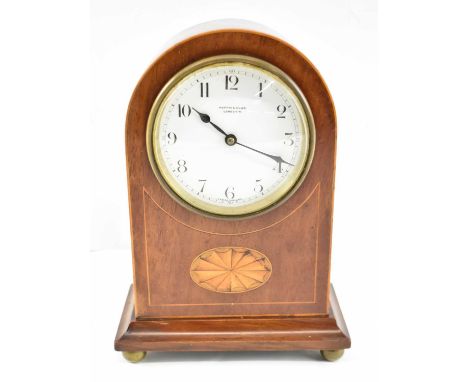 MAPPIN &amp; WEBB; an early 20th century mahogany and inlaid mantel clock, height 21cm. 
