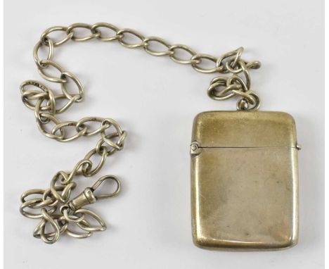 WILLIAM HUTTON &amp; SONS LTD; a late Victorian hallmarked silver vesta case with hinged lid, Birmingham 1900, suspended on a