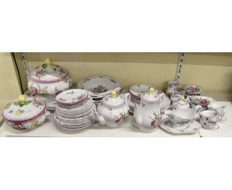 SPODE; a quantity of 'Marlborough Sprays' tea and dinnerware including two tureens, teapot, coffee pot, sauce boat, cups, sau