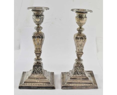 JAMES DEAKIN &amp; SONS; a George V hallmarked silver candlestick, Sheffield 1914, height 21.5cm, (af), and a James Deakin &a