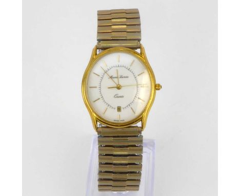 MAURICE LACROIX; a gold plated gentleman's wristwatch with white enamel dial, raised baton markers and inner minute track, da