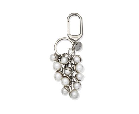 Grey Simulated Pearl Bag Charm/ Key Holder,Christian Dior, c. 2011,Silver tone hardware,Condition Grade AOverall length 13cm,