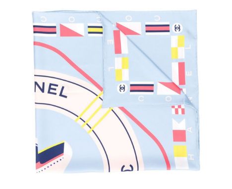 Light Blue CC Cruise Print Silk Scarf,Chanel,Cruise ship design,Condition Grade A90cm x 90cmFor further information on this l