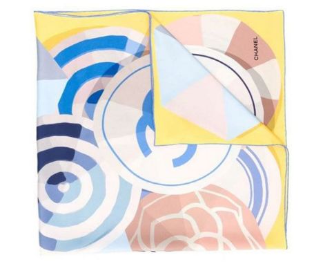 CC Graphic Print Silk Scarf,Chanel, Camellia and CC design,Condition Grade A90cm x 90cmFor further information on this lot pl
