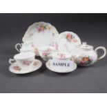 A Royal Crown Derby "Derby Posies" pattern part teaset for six and an almost matching crescent, bone