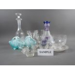 A Venetian glass two-handled vase, a cut glass decanter, two goblets, twelve custard cups and