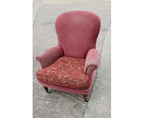 A deep-seat arm easy chair with tapestry loose seat cushion, on turned supports