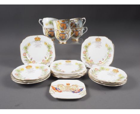 A 1953 Coronation part tea service for six and a similar spoon dish 