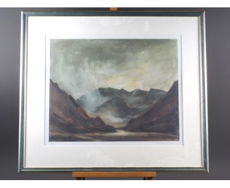 Kyffin Williams: a lithograph, "Nant Francon" landscape, 17/150, Albany Gallery label verso, in silvered frameSize including 