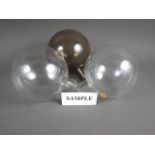 Ten glass globule shaped shades, 6" high, two Copeland Spode "Italian" pattern hors d'œuvre