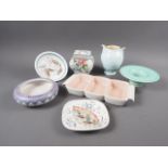 An assortment of ceramics, including a Poole pottery shallow dish, a Poole pottery three-division