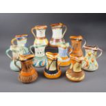 Eleven 1930s Myott "Persian" jugs with various polychrome decorations and sizes