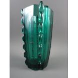 An Art Deco Czechoslovakian Rudolf Schröter style green glass "cactus" vase, 10 1/2" high
