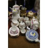 An early 20th century Spode "Italian" pattern squat teapot, a Limoges Art Deco part coffee set, a