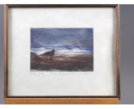 Frances Hatch: an etching, "Purple Sandpiper II", artist proof, in strip frame
