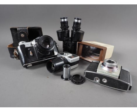 An Olympus SC 16-3 microscope amounting camera, a binocular microscope (no stand) and two other cameras