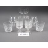 Two sets of five cut glass whisky tumblers and other table glass