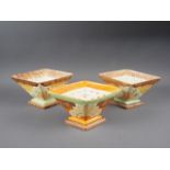 A pair of 1930s Myott "Diamond" floral decorated lozenge shaped vases, 8663, and a similar geometric