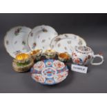 A 19th century part dinner service with floral spray decoration, a Chinese teapot with blue and