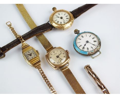 A collection of three Lady's wristwatches, comprising; an Alpha cocktail watch with attached 9ct gold bevel link bracelet, a 