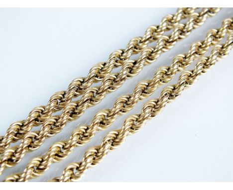 A 9ct gold rope twist chain, with bolt ring clasp, 70cm long, weight 23gms