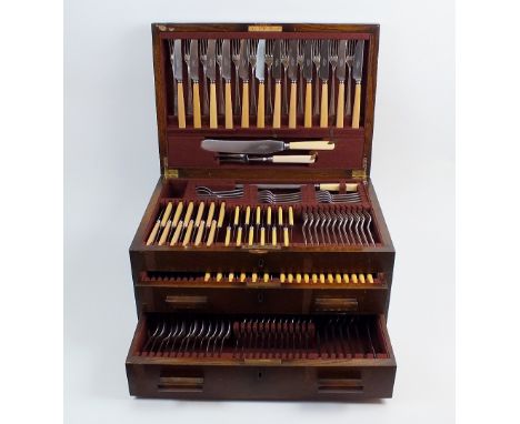 A canteen of Elkington & Co silver plated cutlery, comprising; twelve ivorine handled table knives, side knives, dessert kniv