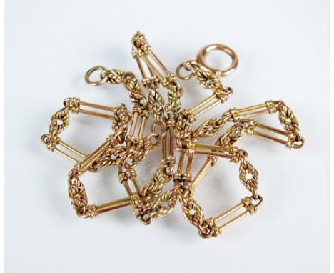 A fetter and curb link chain, with bolt ring clasp, stamped '9ct', 39cm long, weight 11gms