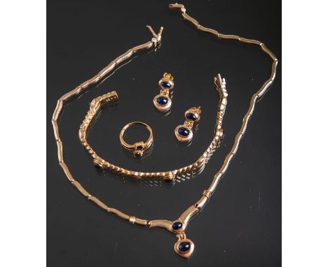 4-teiliges Schmuckset (Chrissi Galerou, 1960/70er Jahre), bestehend aus: 1x Collier 585GG, 1x Armband 585 GG, 1x Ohrstecker m