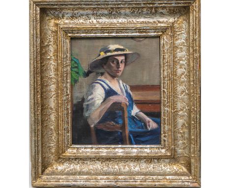 Künstler/in unbekannt (19./20. Jh.), Portrait einer jungen sitzenden Frau (wohl 1920erJahre), Öl/Lw., Bildgröße ca. 35 x 27 c
