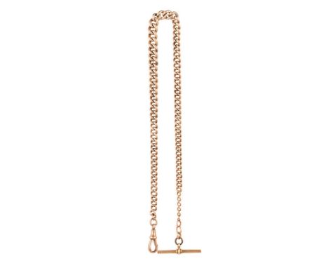 A 9K GOLD CHAIN, each graduated links stamped 375, the chain terminating with a T-bar, length 39.5cm, gross weight approx. 40