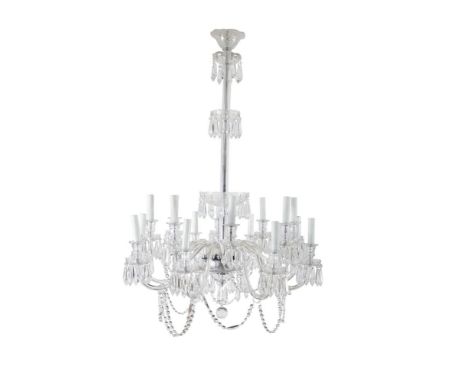 THREE LARGE IRISH CUT GLASS FIFTEEN-LIGHT CHANDELIERS, with chrome central support and domed corona above three graduated tie
