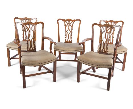 A SET OF TWELVE GEORGE III STYLE MAHOGANY FRAMED DINING CHAIRS IN THE MANNER OF THOMAS CHIPPENDALE, the open pierced vase sha