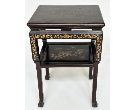 LAMP TABLE, 19th century Chinese black lacquered and gilt decorated with shelf, 70cm H x 44cm W x 34cm D.