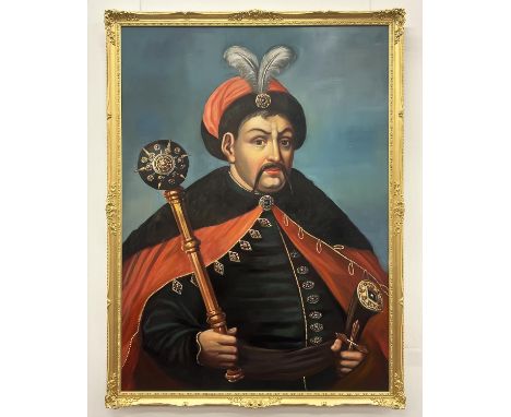 17TH CENTURY UKRANIAN MANNER, 'Portrait of Bohdan Khmelnytsky', oil on canvas, 183cm x 133cm, framed.