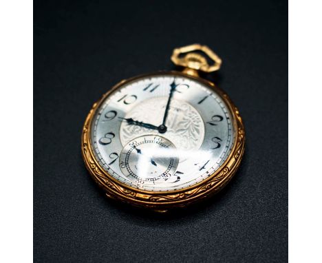 GOLD ELGIN POCKET WATCH, 14ct with engraved initials.