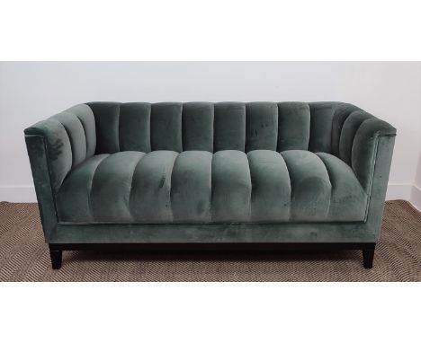 SOFA, Art Deco style design, ribbed velvet upholstered, ebonised base, 160cm x 70cm x 72cm H.