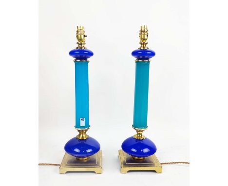 CENEDESE MURANO GLASS TABLE LAMPS, a pair, vintage, on brass bases, 53.5cm H approx. (2)