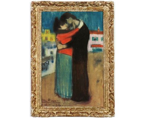 PABLO PICASSO, ‘Lovers in the street’ hand numbered pochoir in colours Suite: Les Bleus de Barcelona Edition:500 – Printed by