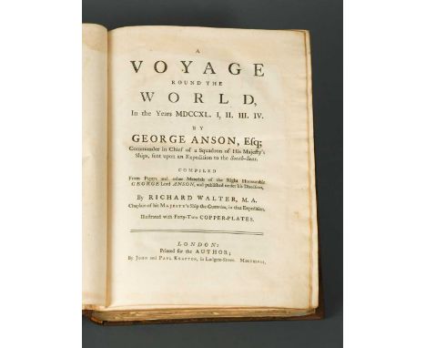 ANSON (George) A Voyage round the World, in the Years MDCCXL, I, II, III, IV. Compiled by Richard Walter, 1748, 4to, 1st edit